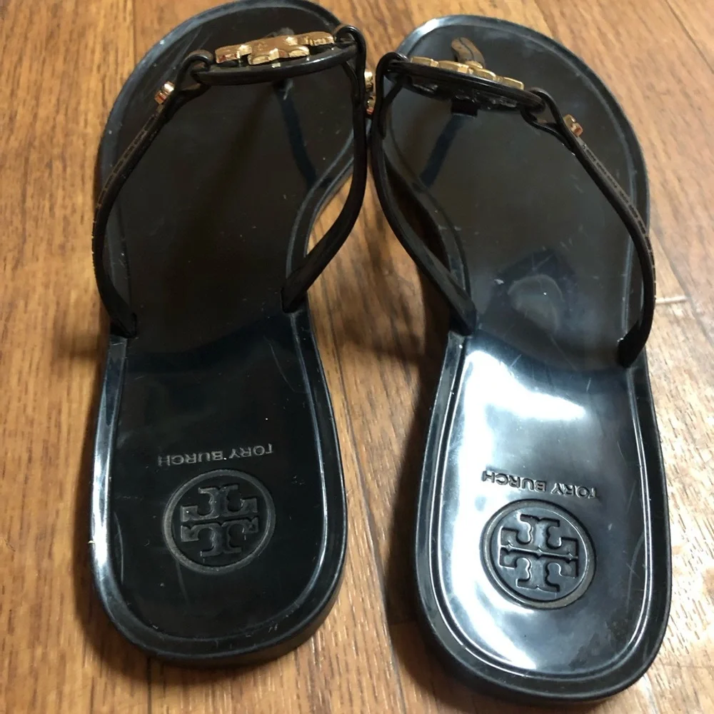 Tory Burch Black Logo Toe-Post Sandals